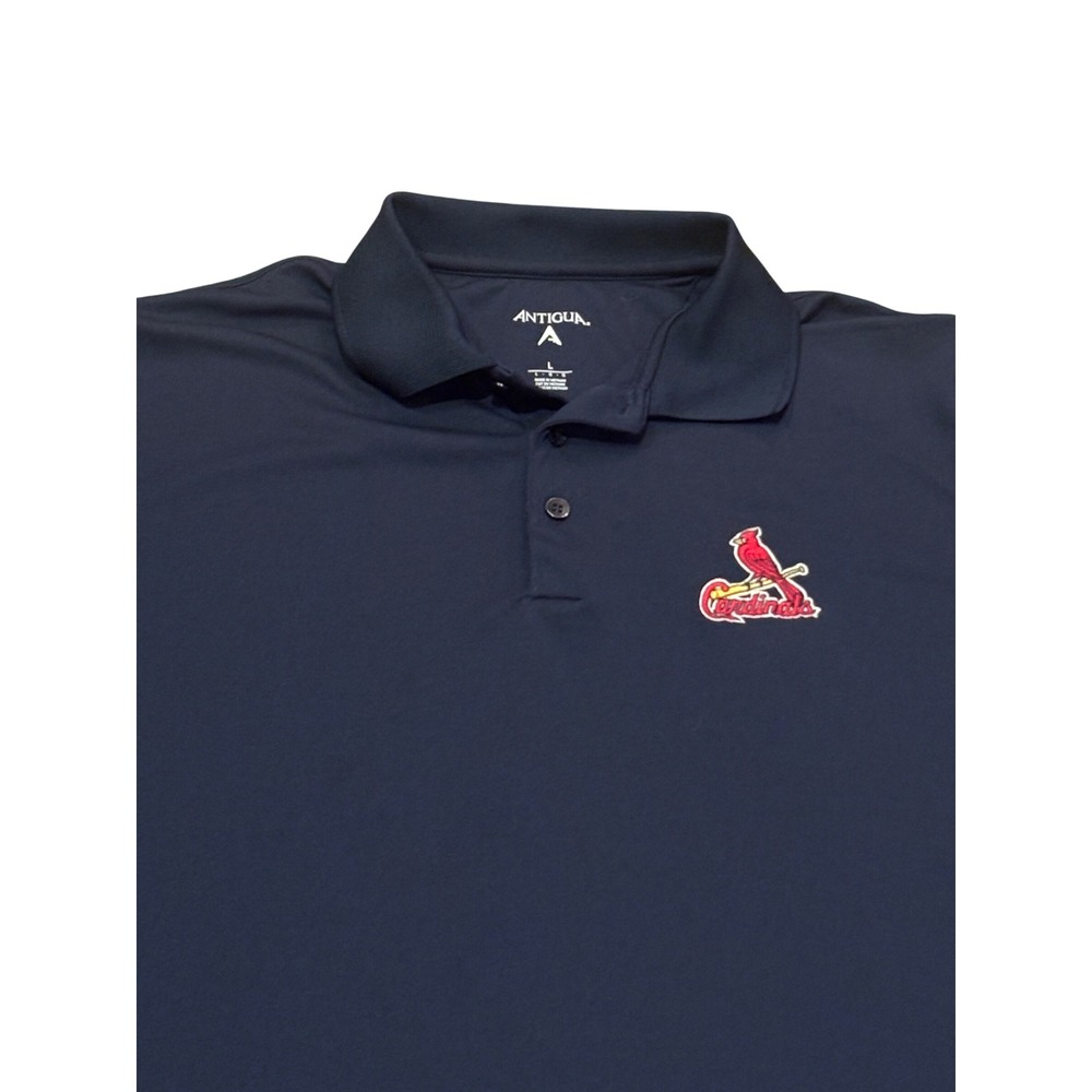 Antigua St Louis Cardinals MLB Polo Shirt Mens Large Navy Blue Short Sleeve Logo